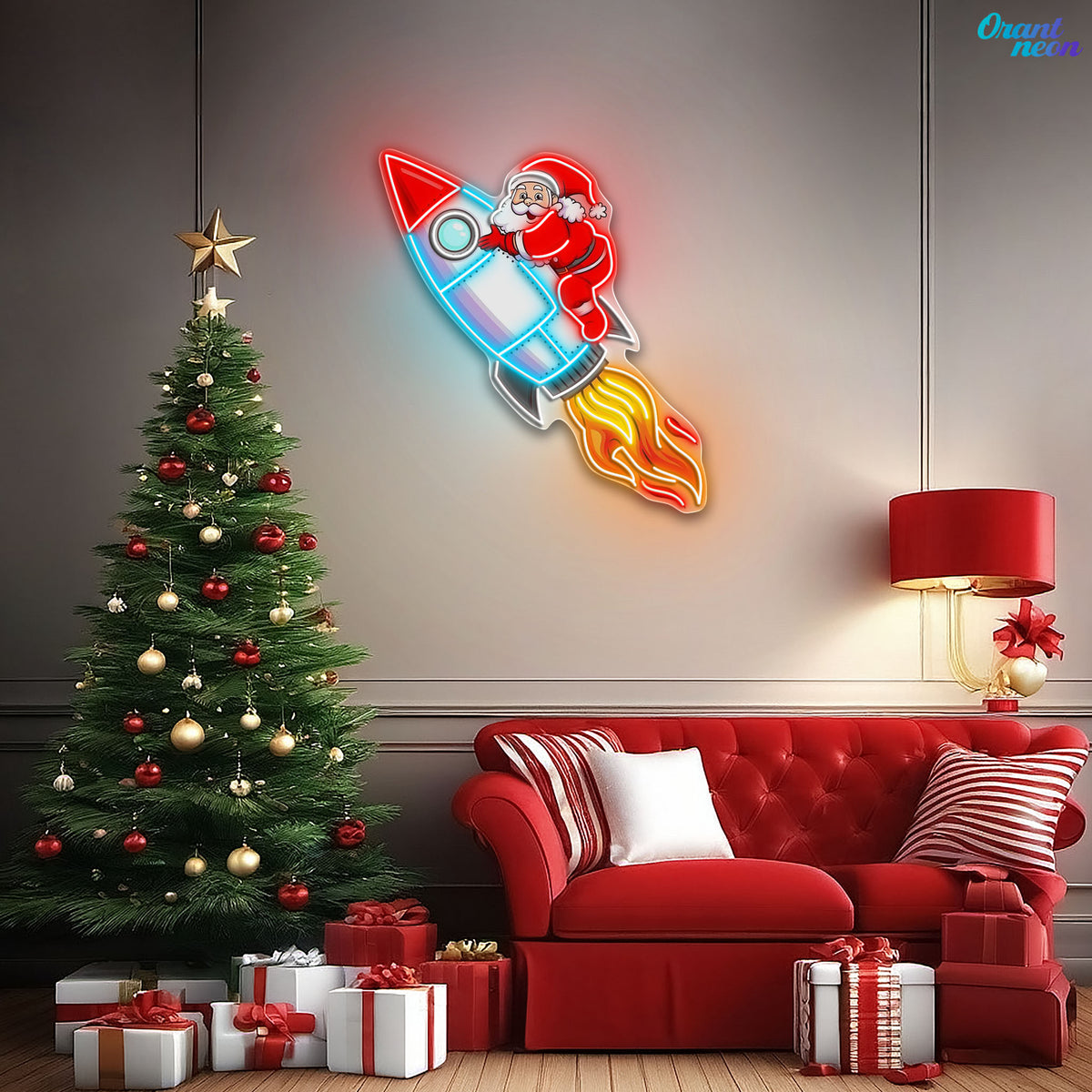 Santa's Rocket: A Holiday Journey Neon Sign Light Artwork