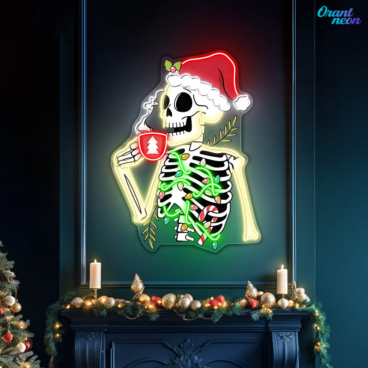 Christmas Bone Chill with Coffee Neon Sign Light Artwork