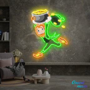 Patrick's Day Goblin Running With Money Valley Led Neon Acrylic Artwork