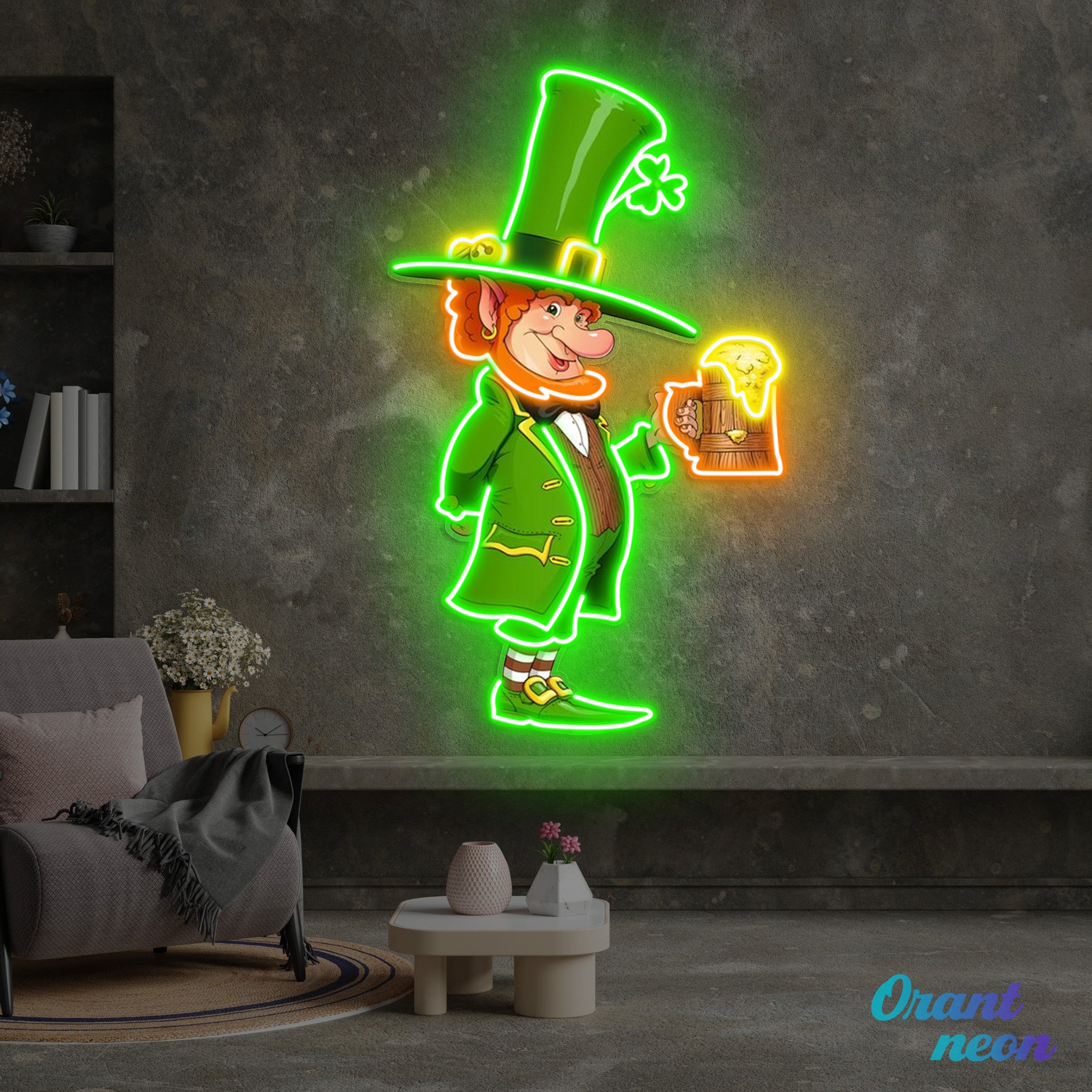 Patrick's Day Goblin Drinking Beer And Welcome Led Neon Acrylic Artwork