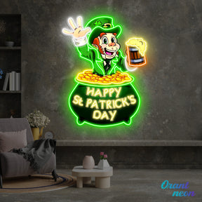 Patrick's Day Goblin Holding Beer In Money Valley Led Neon Acrylic Artwork