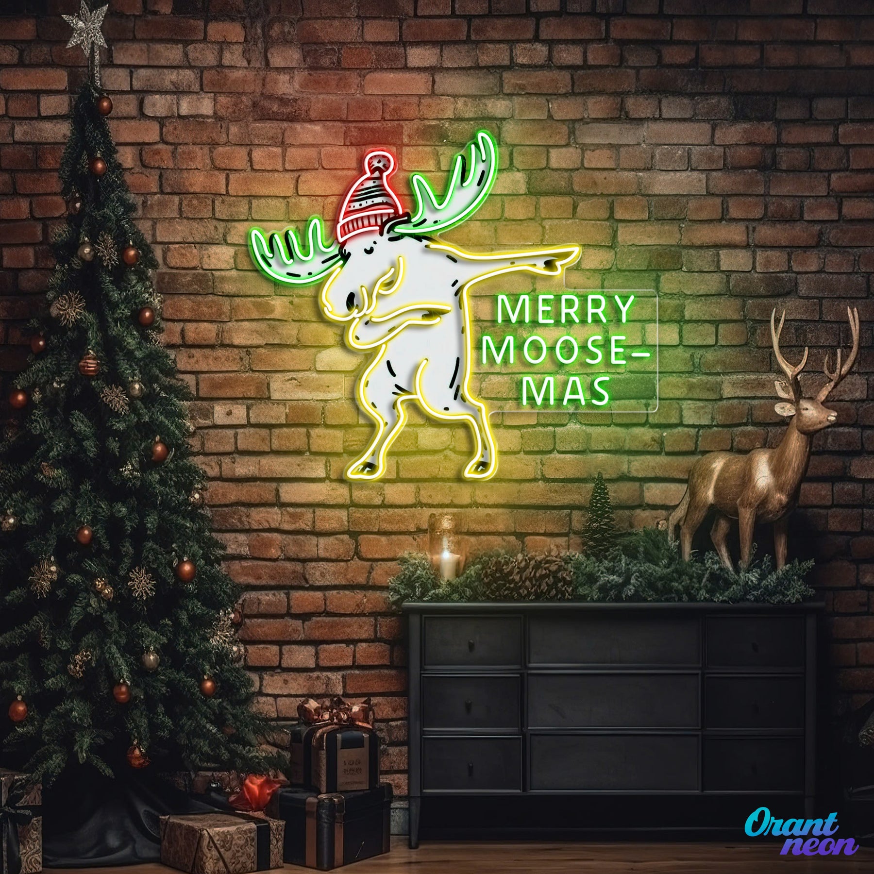 Christmas Spirit in Neon Lights: A Moose Collection Neon Sign Light Artwork