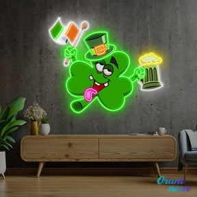 Patrick's Day Drunken Clover with Flag and Beer Led Neon Acrylic Artwork