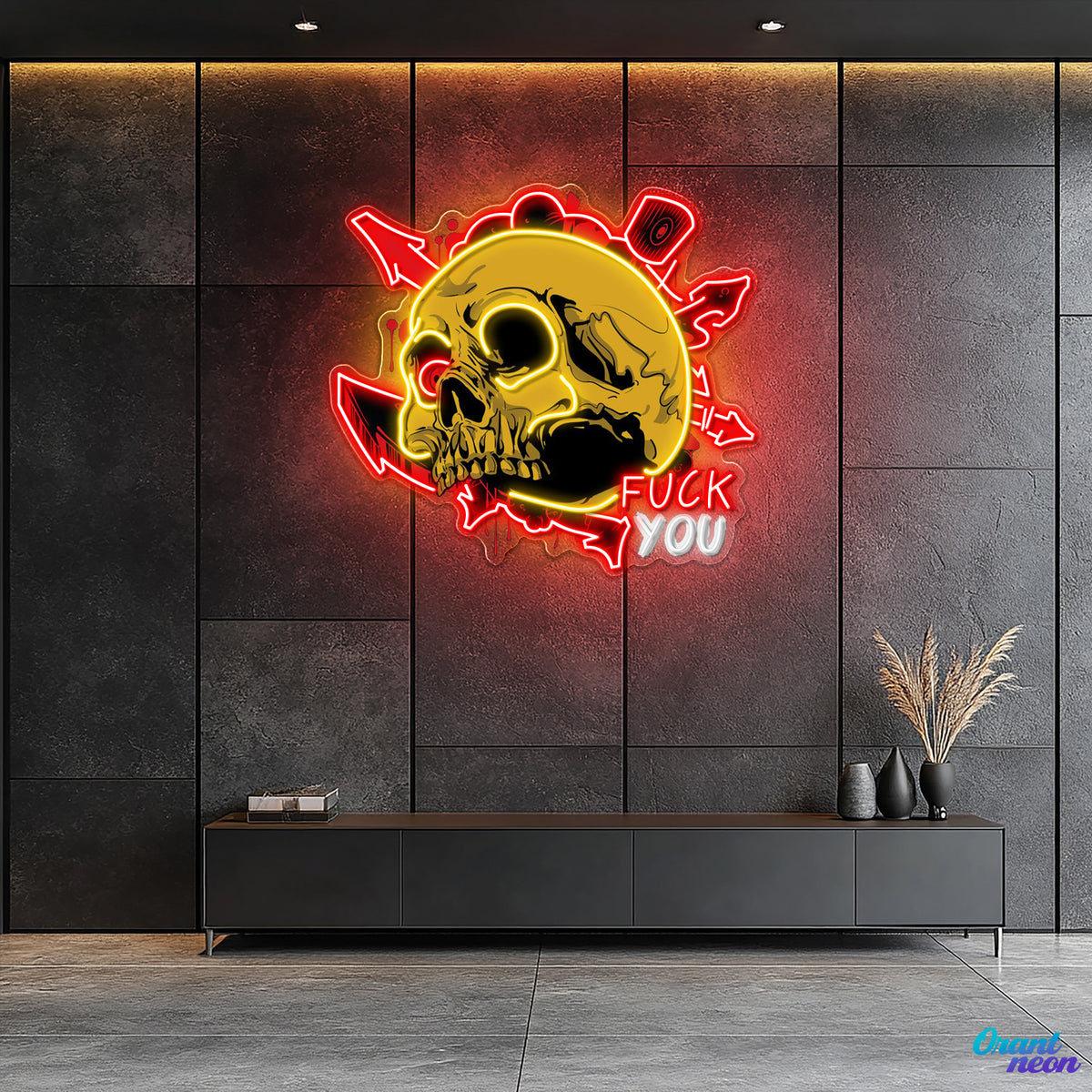 Dirty Skull With Graffity Neon Sign Light Artwork