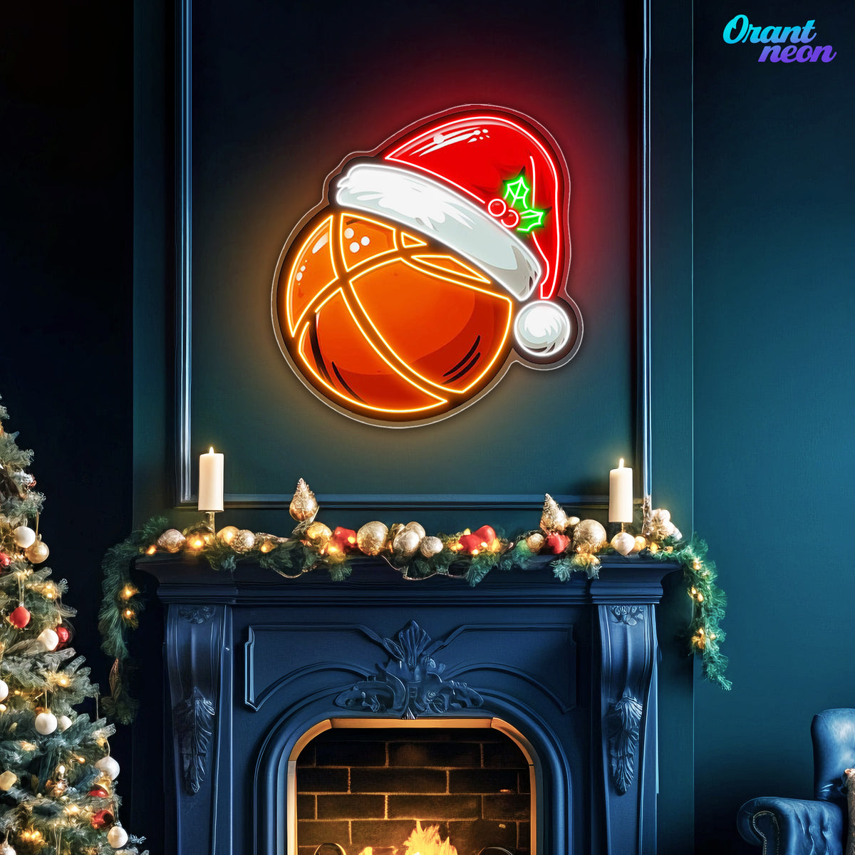 Festive Hoops: Basketball with a Twist Neon Sign Light Artwork