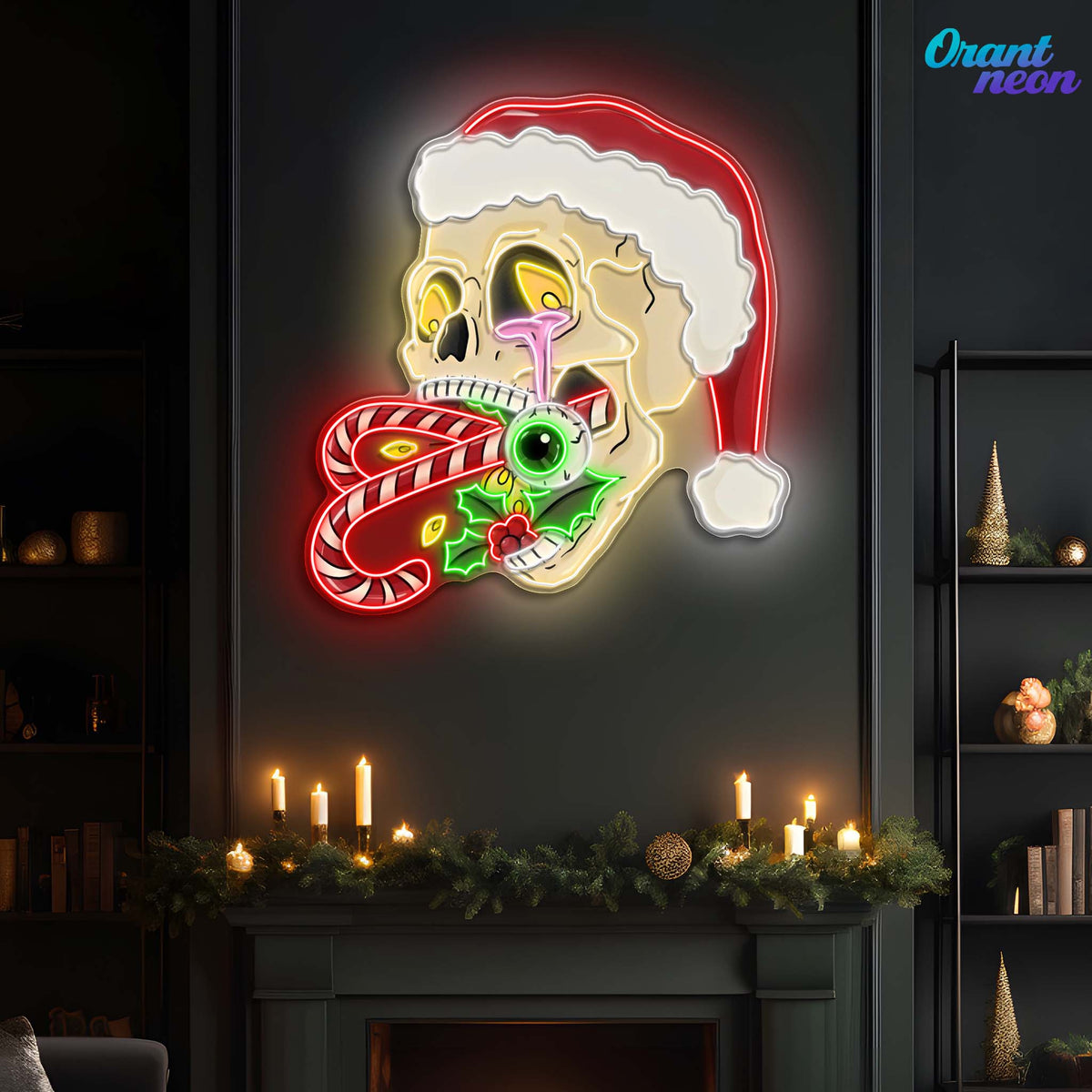 Merry Misfits: Skull & Sweets Christmas Neon Sign Light Artwork