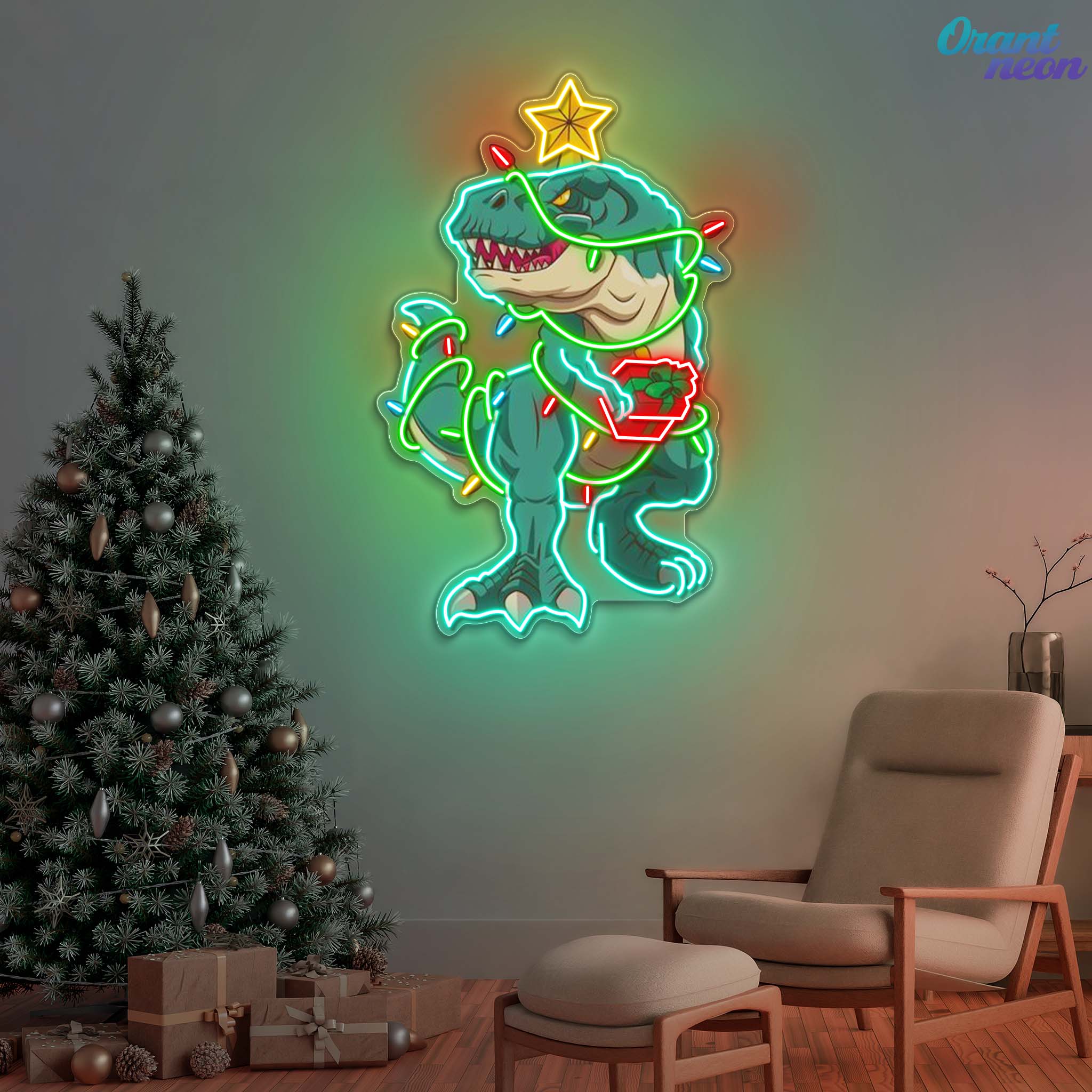 Merry Rex-mas Neon Sign Lights Artwork