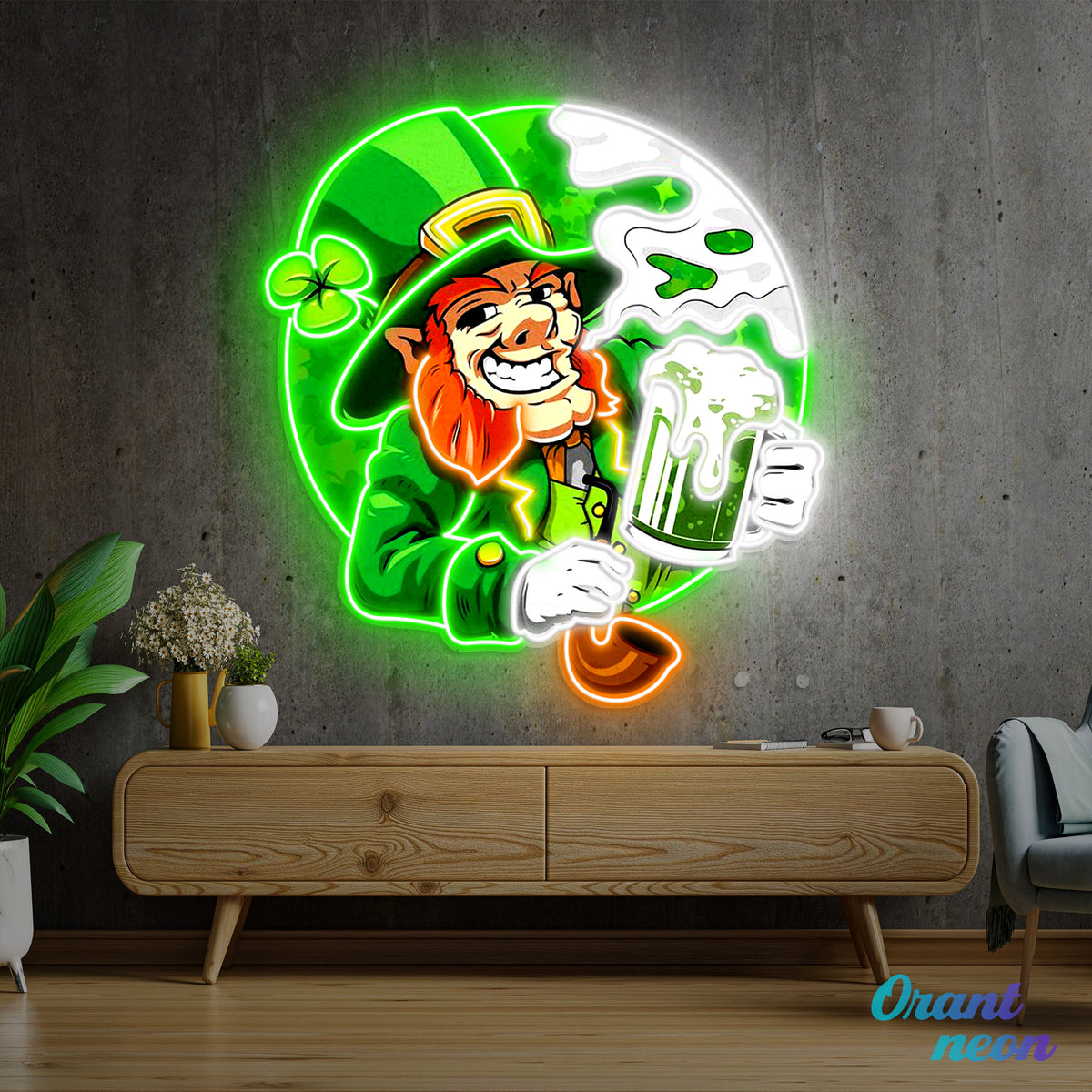 Patrick's Day Goblin Drinking Beer And Smoking Led Neon Acrylic Artwork