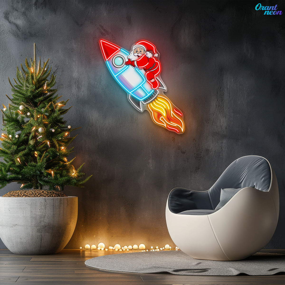 Santa's Rocket: A Holiday Journey Neon Sign Light Artwork