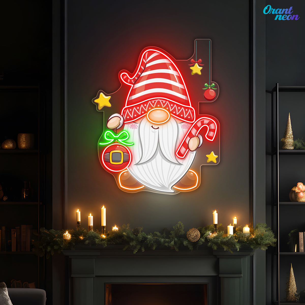 Christmas Dwarf with Bauble and Candy Neon Sign  Light Artwork