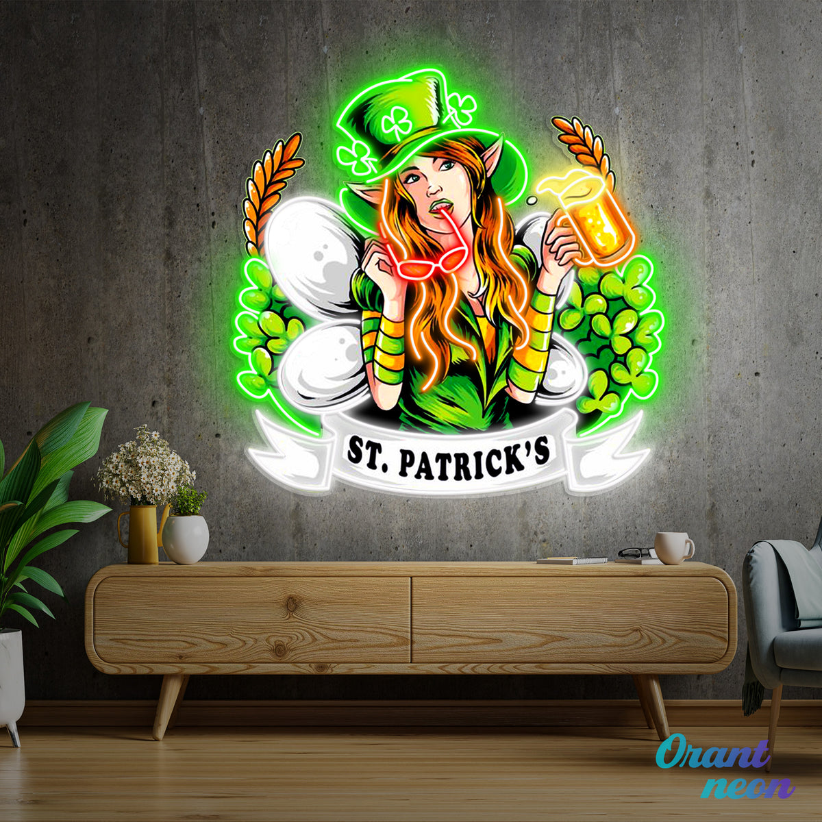 Patrick's Day Hot Woman Wearing Glass And Drinking Beer Led Neon Acrylic Artwork