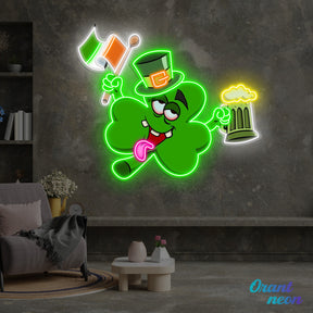 Patrick's Day Drunken Clover with Flag and Beer Led Neon Acrylic Artwork