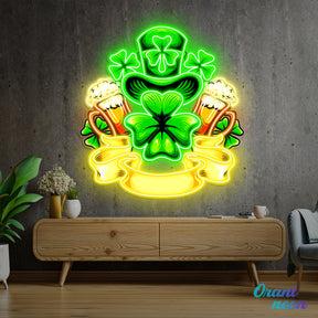 Patrick's Day Hat, Beer And Lucky Leaf Clover Led Neon Acrylic Artwork