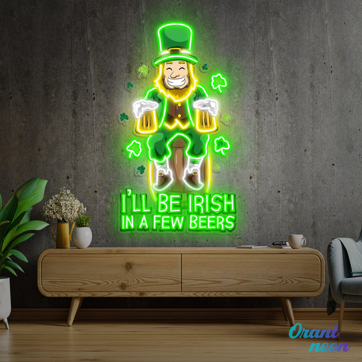 Patrick's Day Irish Goblin Drinking Beer Led Neon Acrylic Artwork
