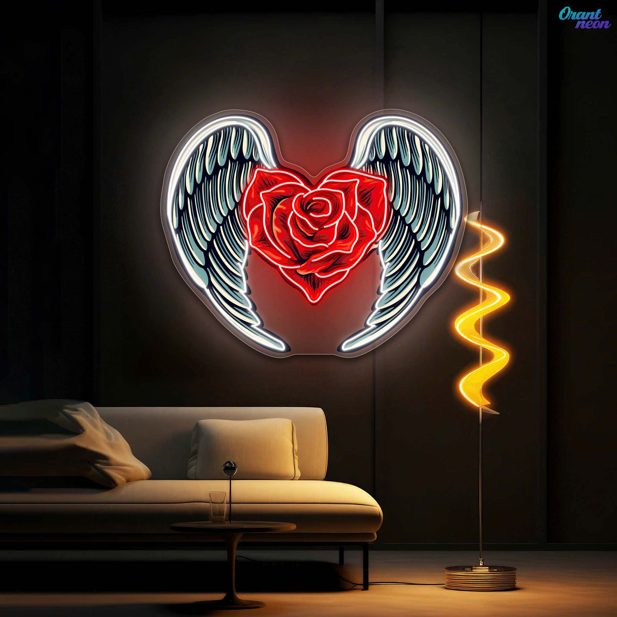 Winged Roses, Heartfelt Love Best Gift for Valentine Neon Sign Artwork