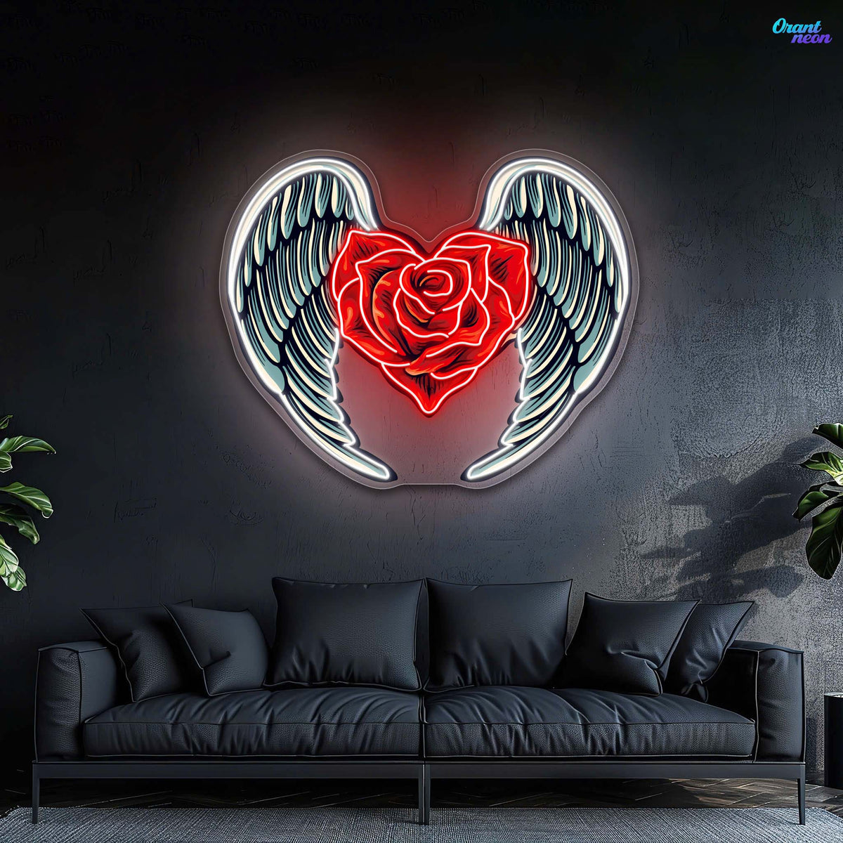 Winged Roses, Heartfelt Love Best Gift for Valentine Neon Sign Artwork