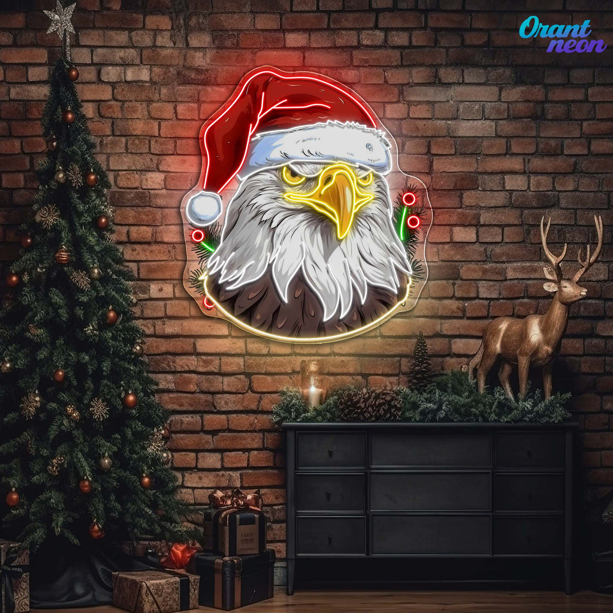 American Christmas: Eagle's Merry Flight Neon Sign Light Artwork