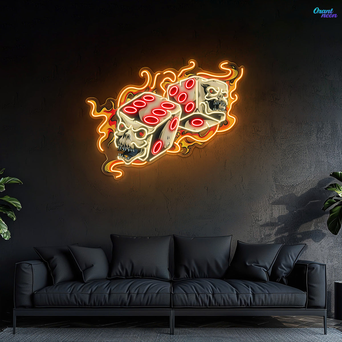 Deadly Dices: Skull On Fire Neon Sign Light Artwork