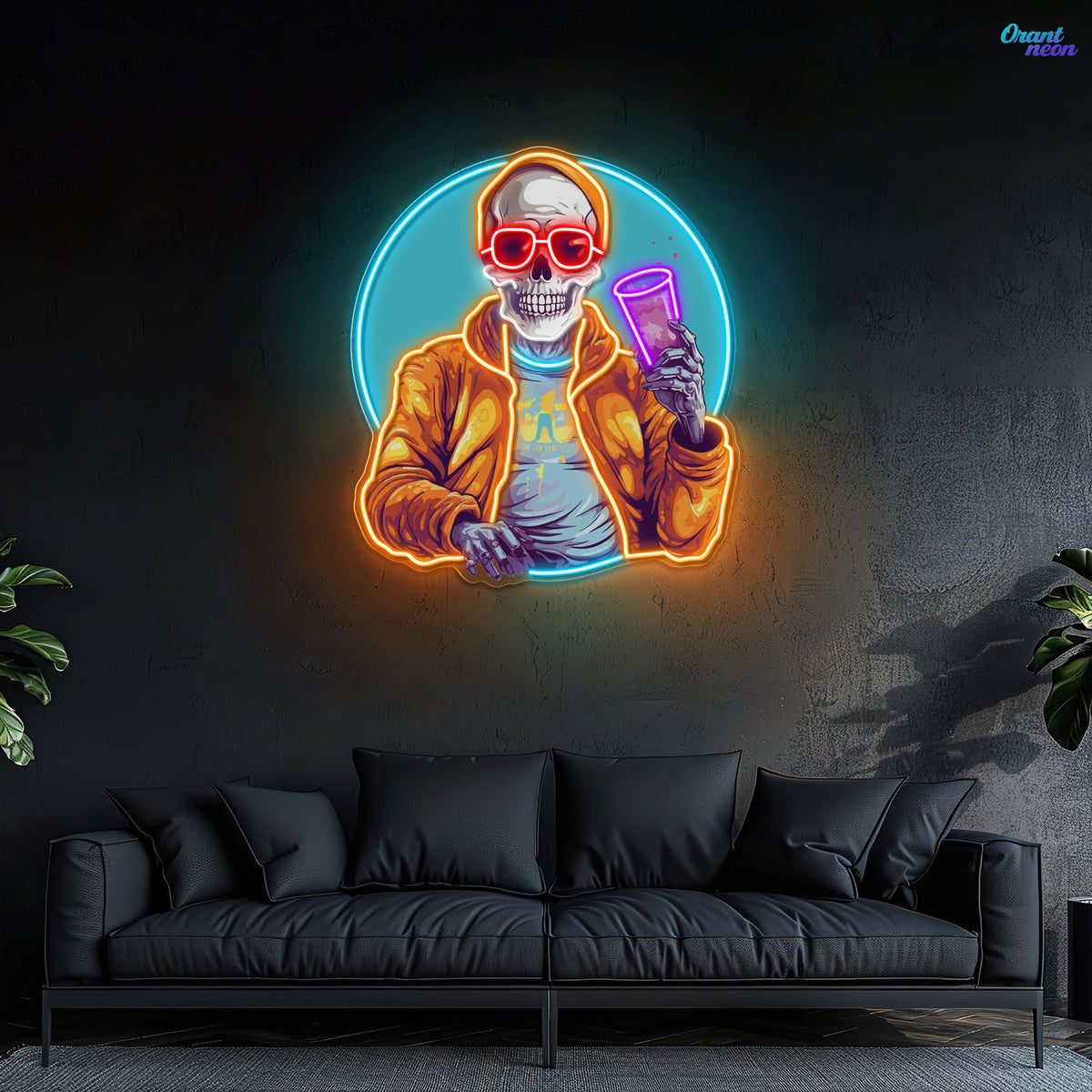 Drunken Skull Holding Beer Cup Neon Sign Light Artwork