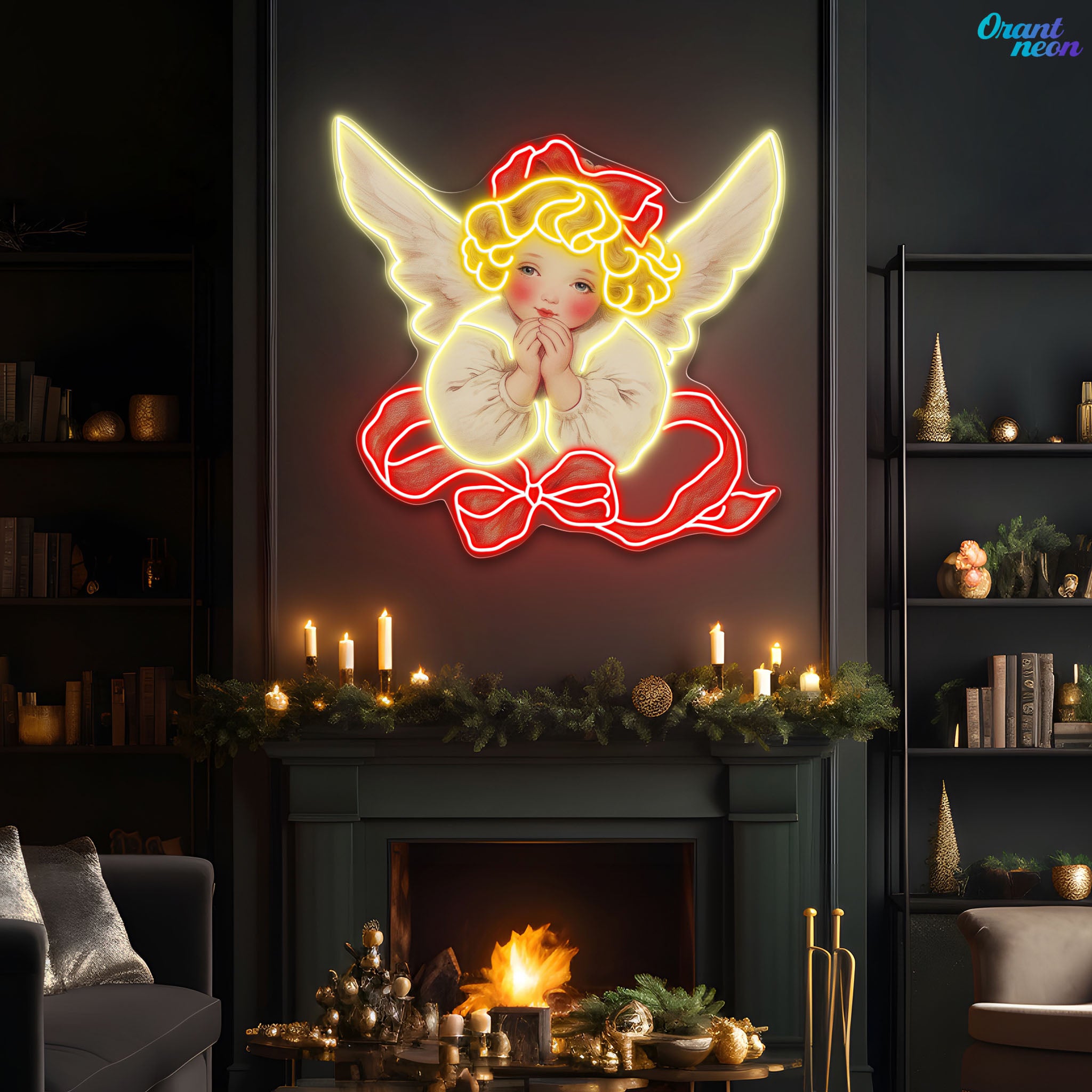 Angelic Blessings for a Peaceful Christmas Neon Light Artwork