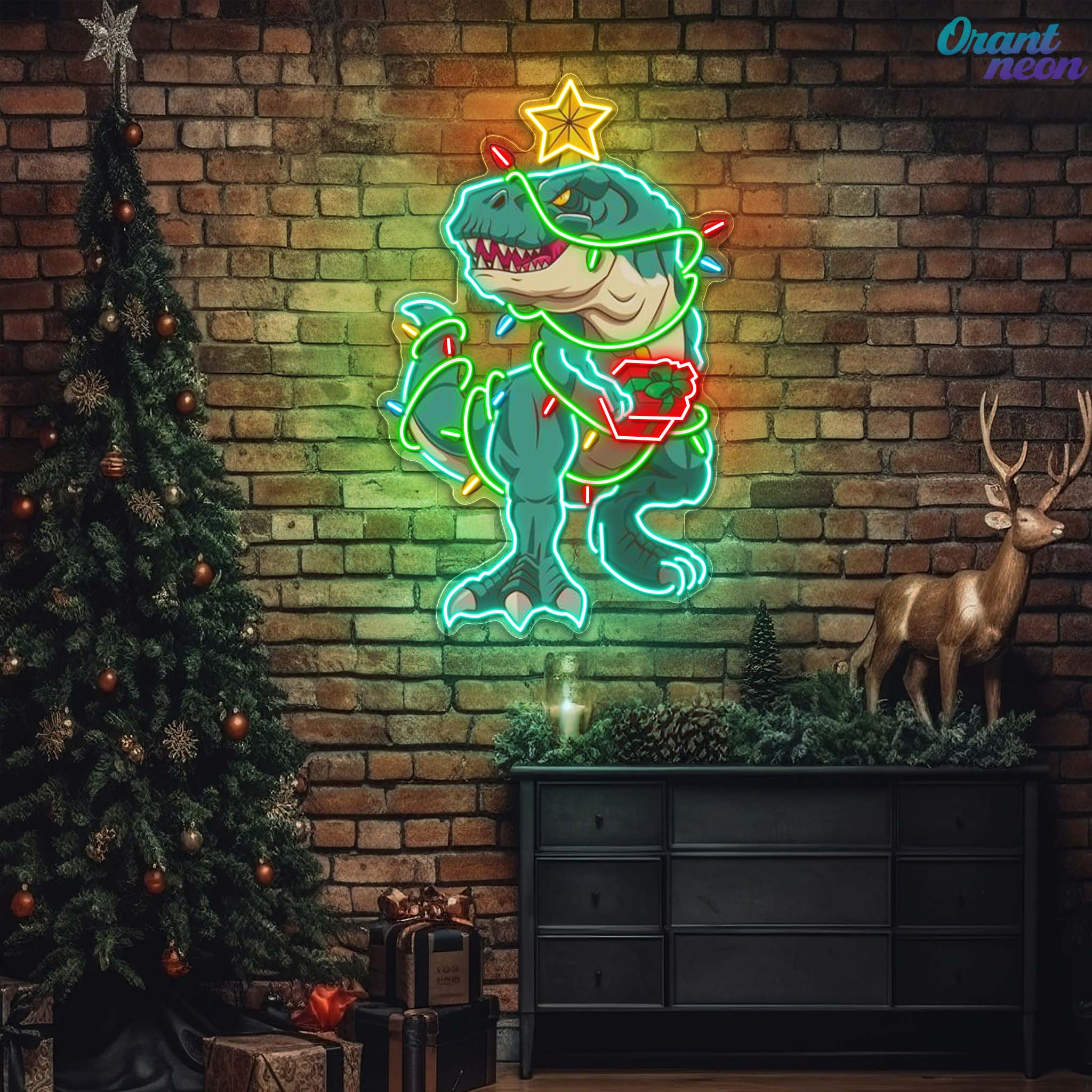 Merry Rex-mas Neon Sign Lights Artwork