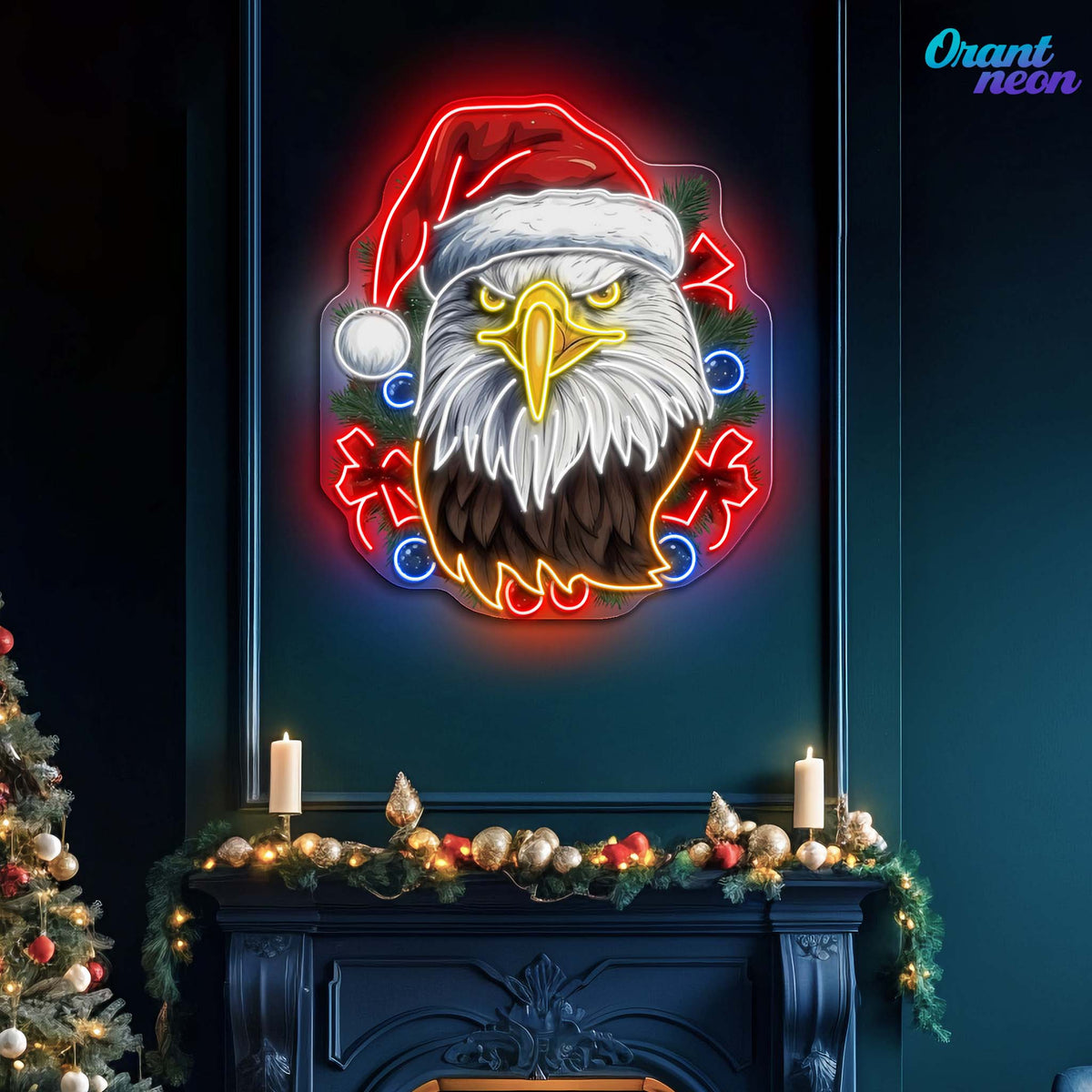 Pines & Pride: Christmas Eagle Neon Sign Light Artwork