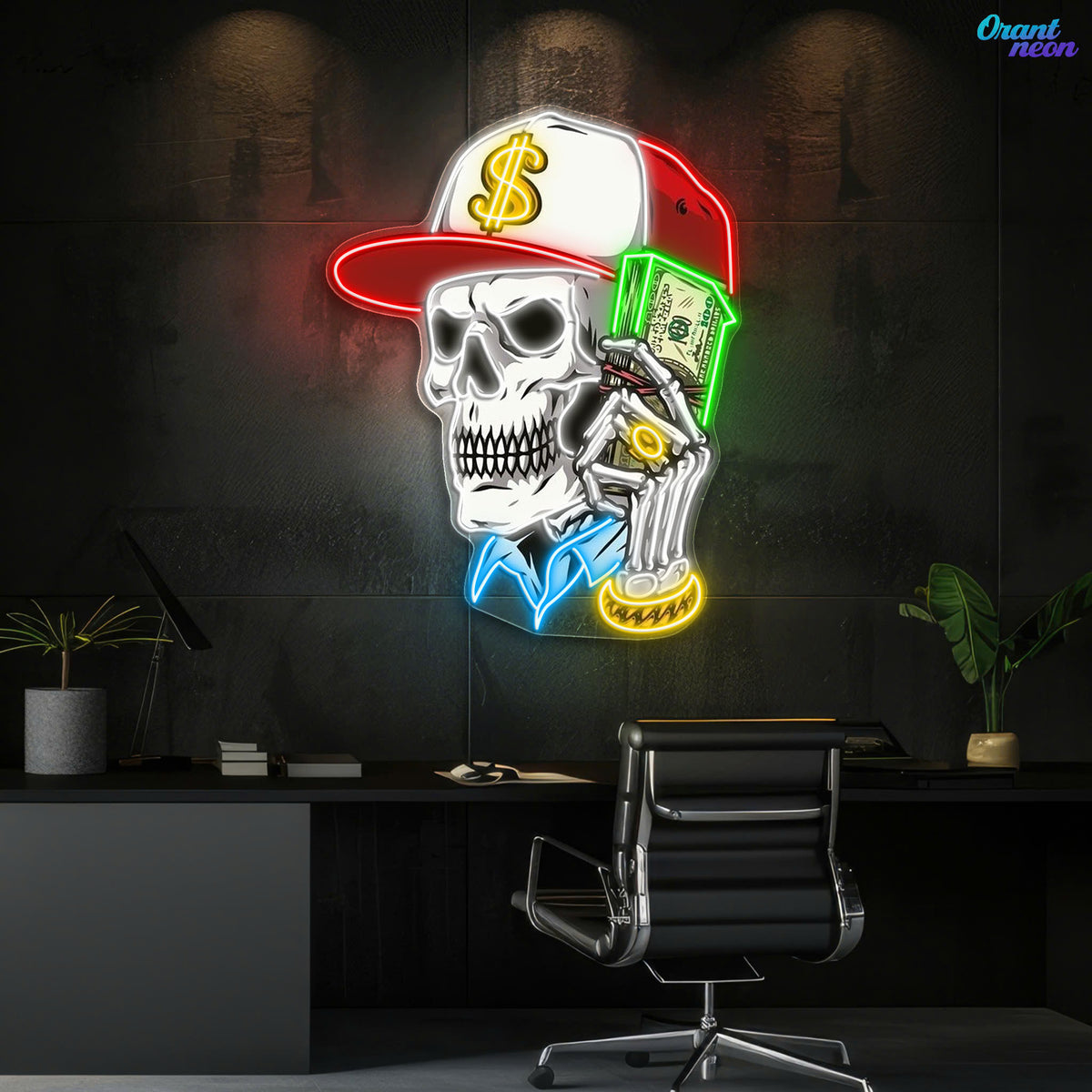 Skull & Dollar Dreams Neon Sign Light Artwork