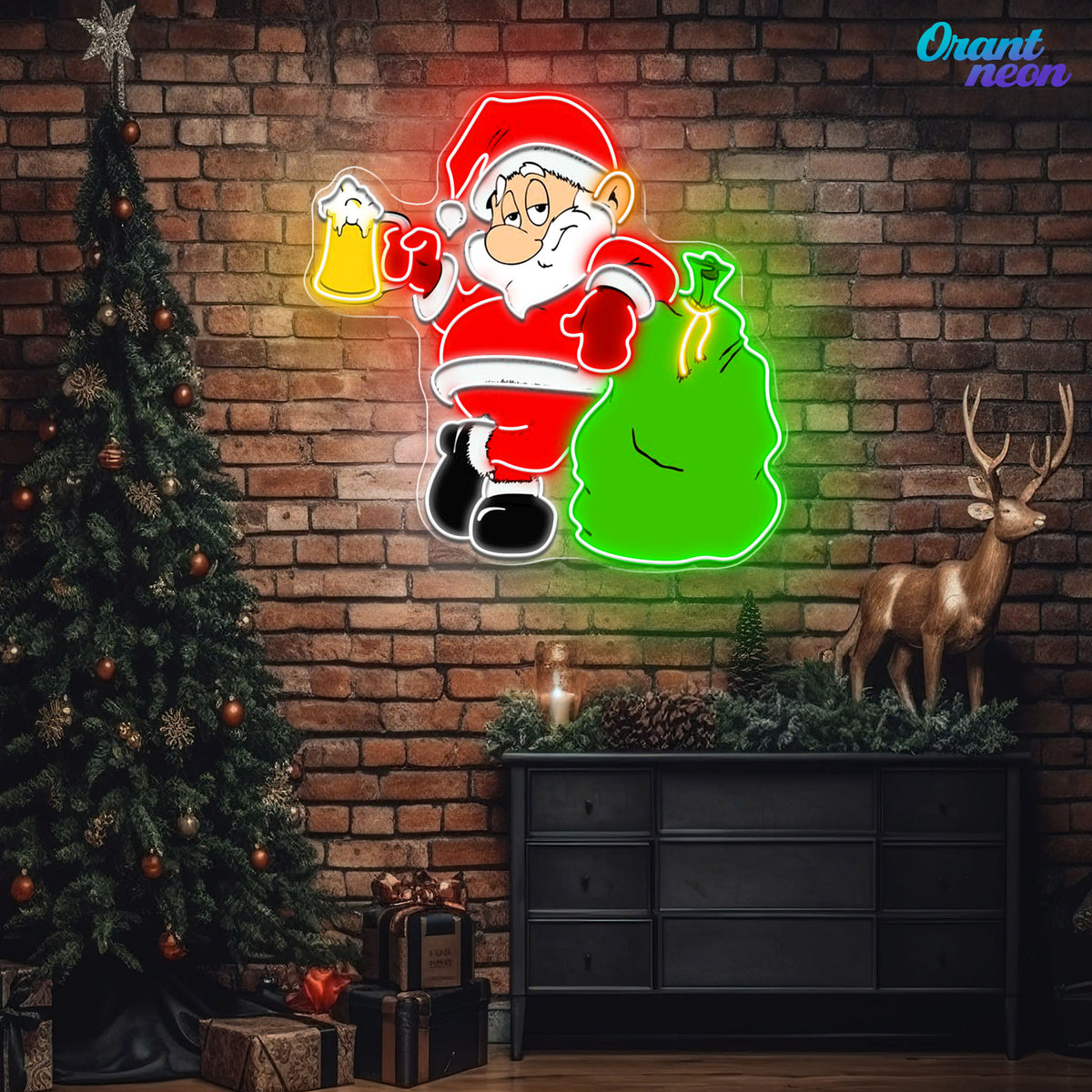 Cheers with Santa: Beer & Gifts Neon Sign Light Artwork