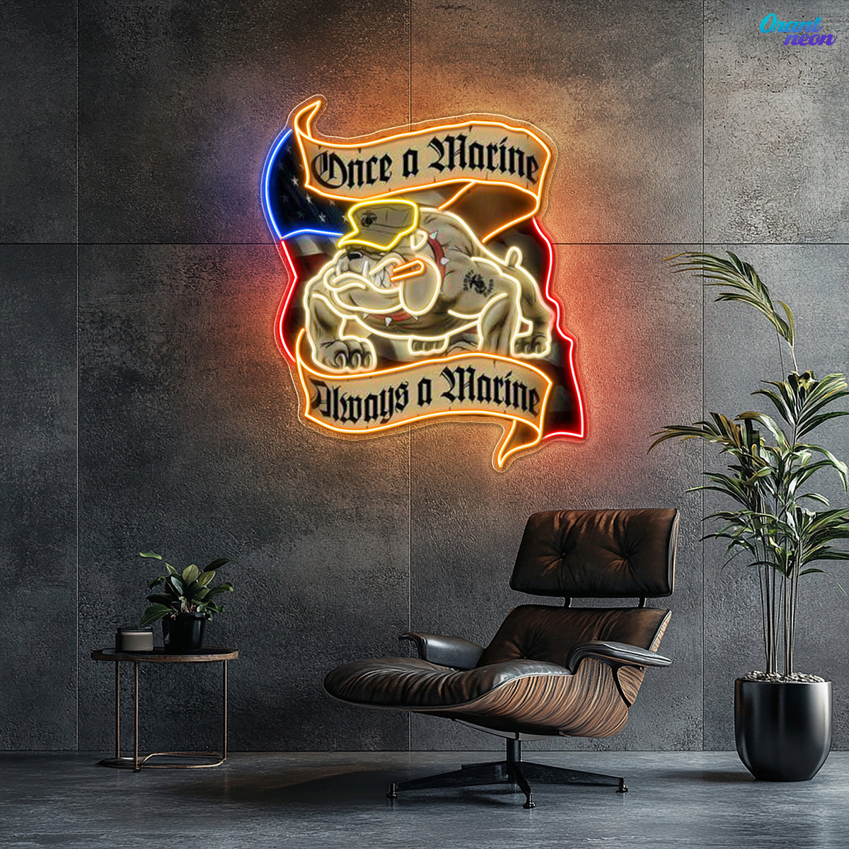 Veteran & Pug: Loyalty in Light Neon Sign Light Artwork