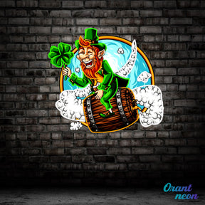 Patrick's Day Goblin Flying On A Wine Valley Holding A Four Leaf Clover Led Neon Acrylic Artwork