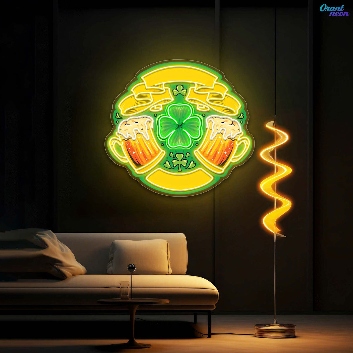 Lucky Ribbon & Shamrock Brews: St. Patrick’s Neon Sign Light Art Work