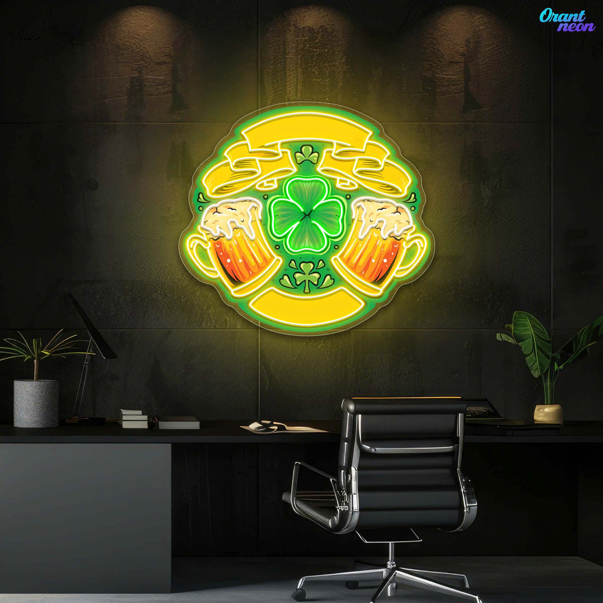 Lucky Ribbon & Shamrock Brews: St. Patrick’s Neon Sign Light Art Work