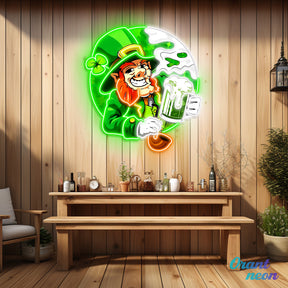 Patrick's Day Goblin Drinking Beer And Smoking Led Neon Acrylic Artwork