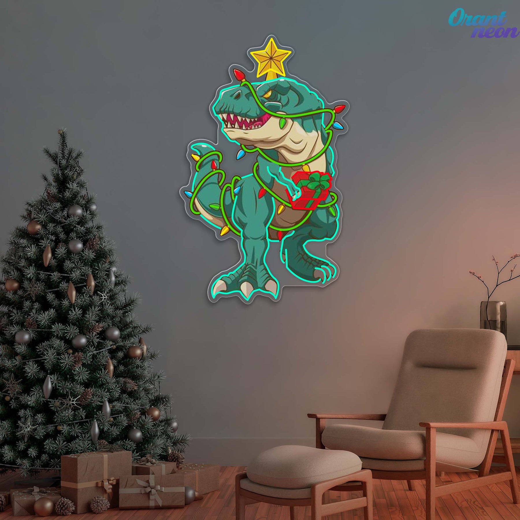 Merry Rex-mas Neon Sign Lights Artwork