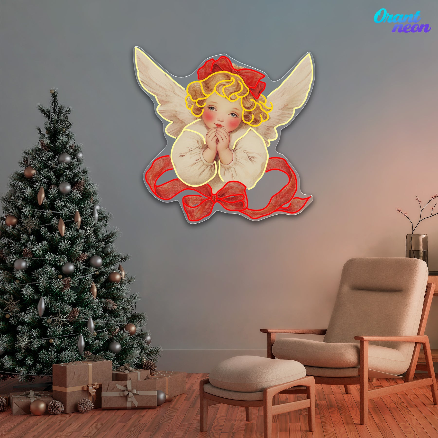 Angelic Blessings for a Peaceful Christmas Neon Light Artwork