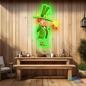 Patrick's Day Goblin Drinking Beer And Welcome Led Neon Acrylic Artwork