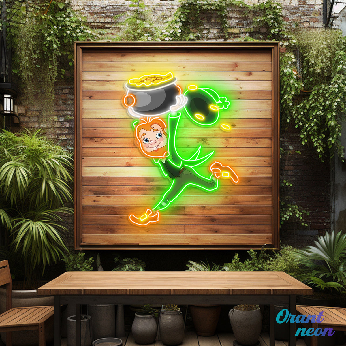Patrick's Day Goblin Running With Money Valley Led Neon Acrylic Artwork