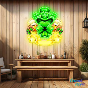 Patrick's Day Hat, Beer And Lucky Leaf Clover Led Neon Acrylic Artwork