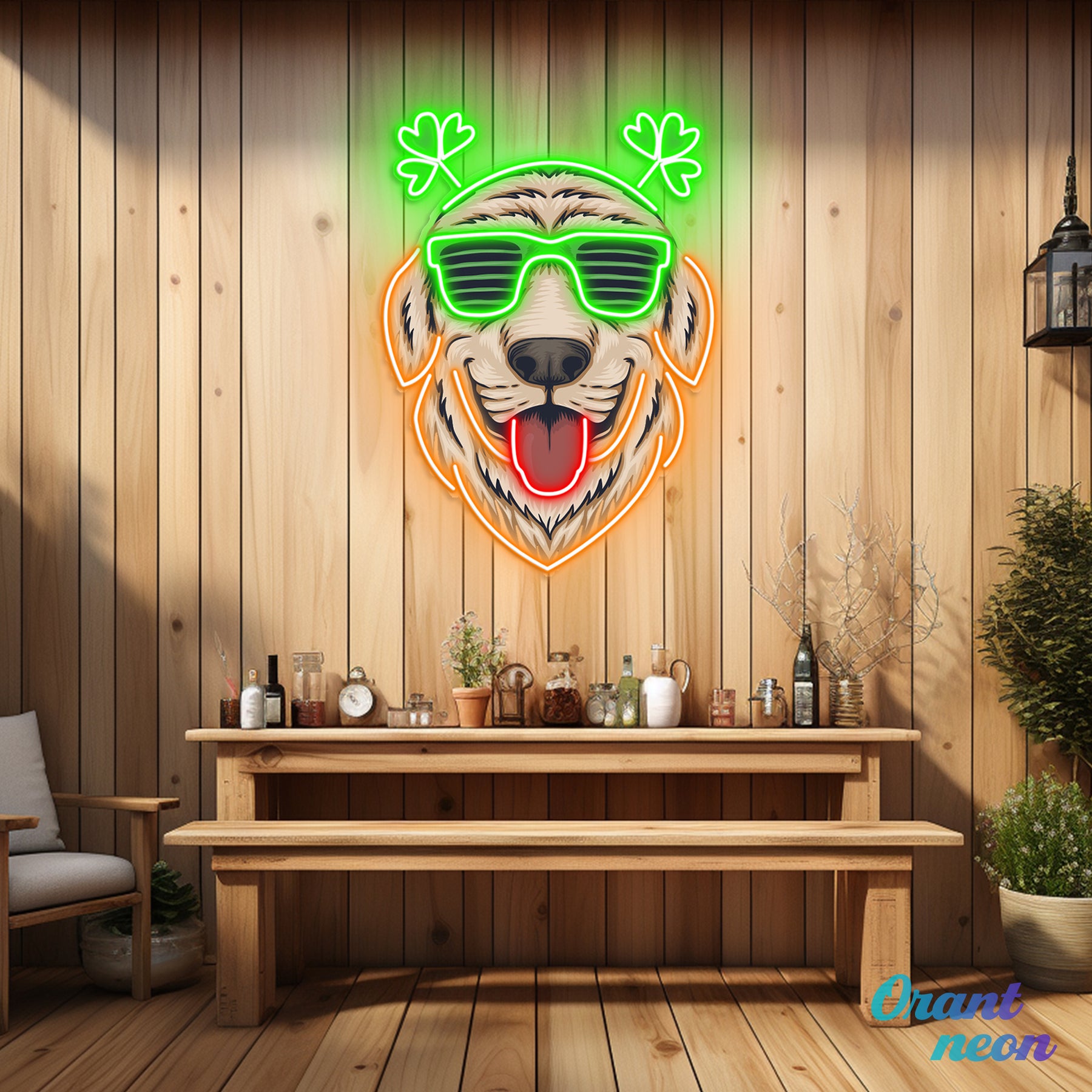 Patrick's Day Cool Dog Wearing Glasses and Smile Led Neon Acrylic Artwork