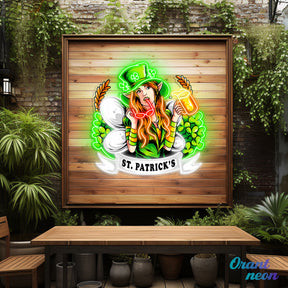 Patrick's Day Hot Woman Wearing Glass And Drinking Beer Led Neon Acrylic Artwork