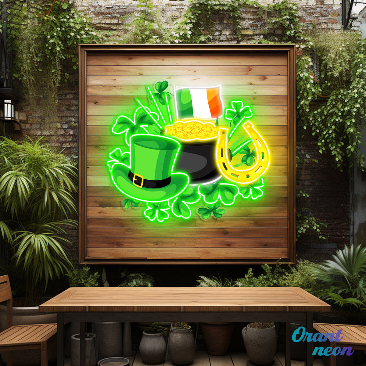 Patrick's Day With Hat Flag And Money Led Neon Acrylic Artwork