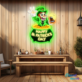 Patrick's Day Goblin Holding Beer In Money Valley Led Neon Acrylic Artwork