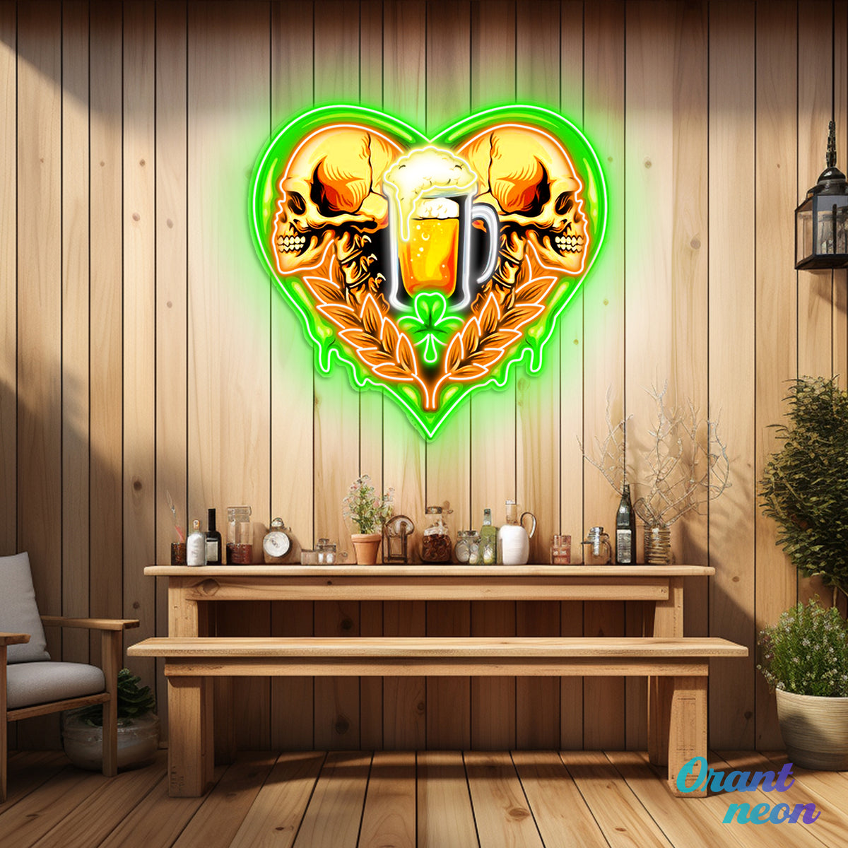 Patrick's Day - The Skull Beer With Heart Led Neon Acrylic Artwork