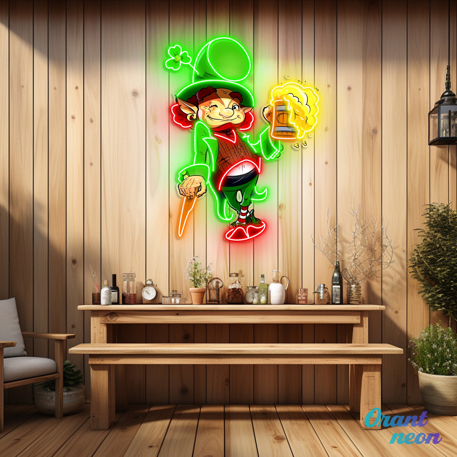 Patrick's Day Goblin Holding Beer And Standing Led Neon Acrylic Artwork