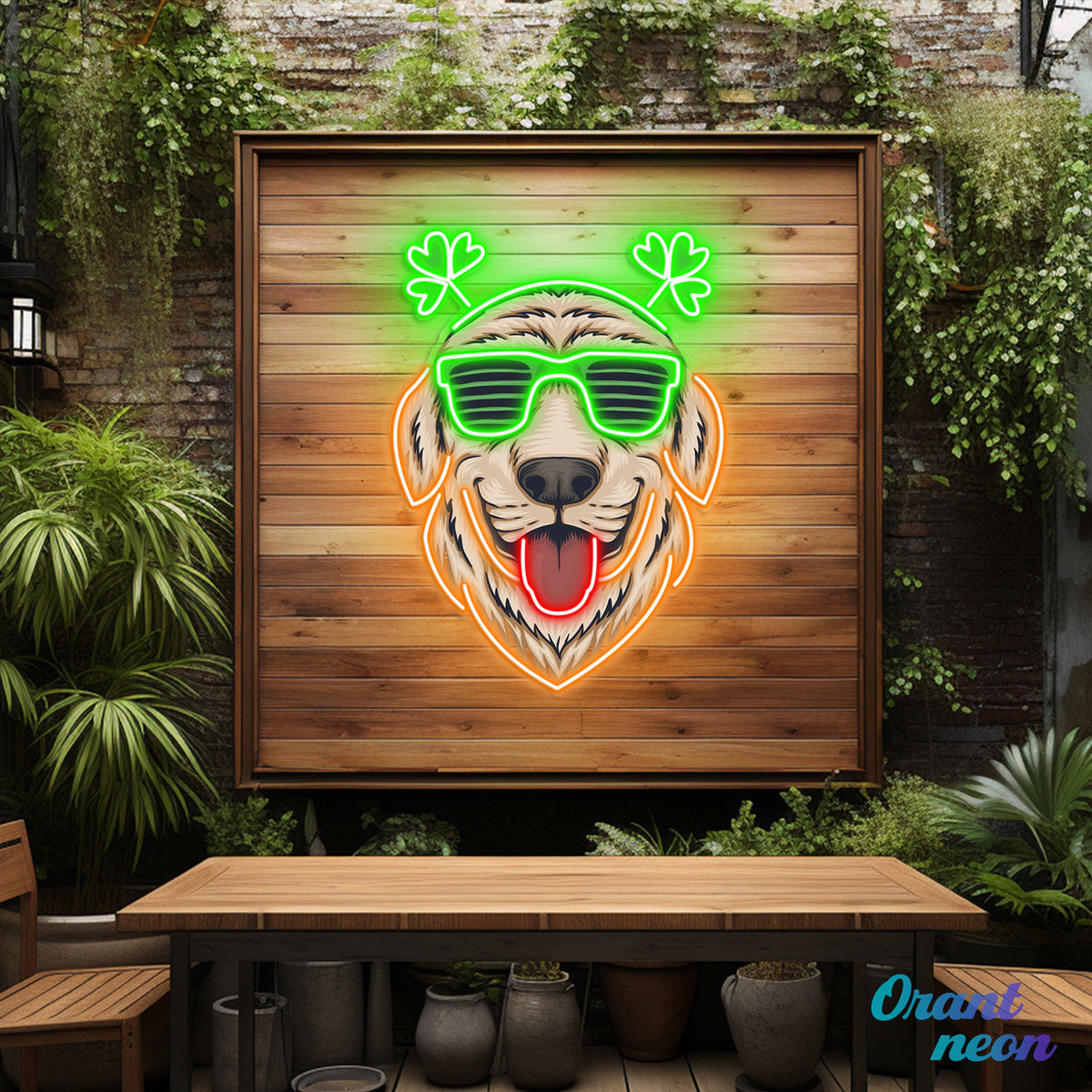 Patrick's Day Cool Dog Wearing Glasses and Smile Led Neon Acrylic Artwork