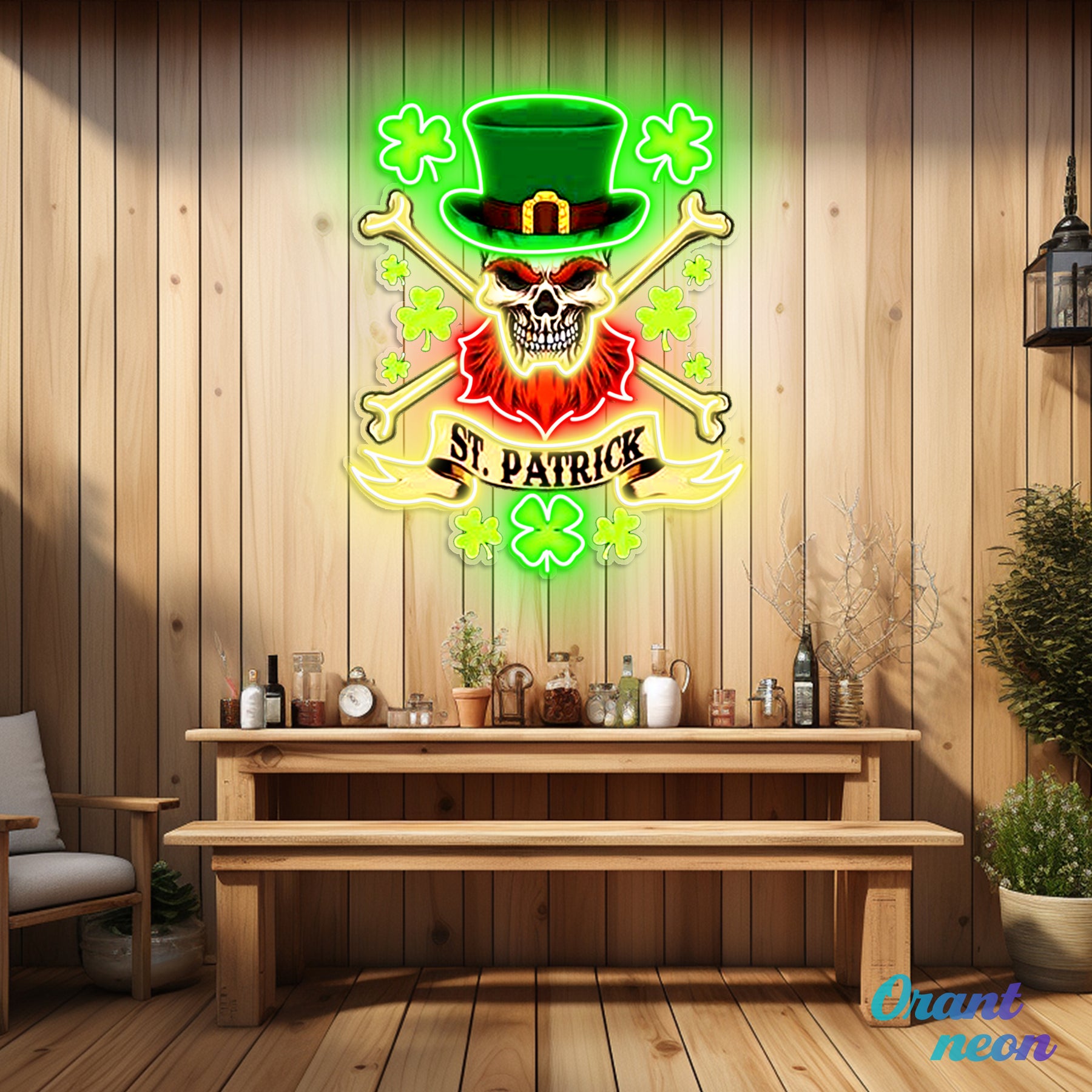 Patrick's Day Cool Skull with Hat Led Neon Acrylic Artwork
