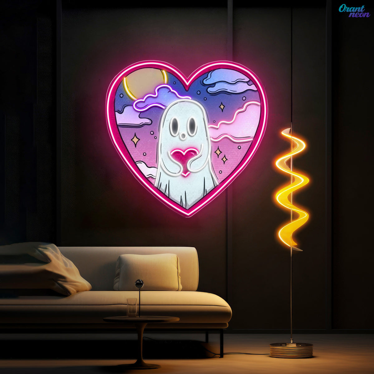 Floating Hearts, Ghostly Love Neon Sight Light Artwork