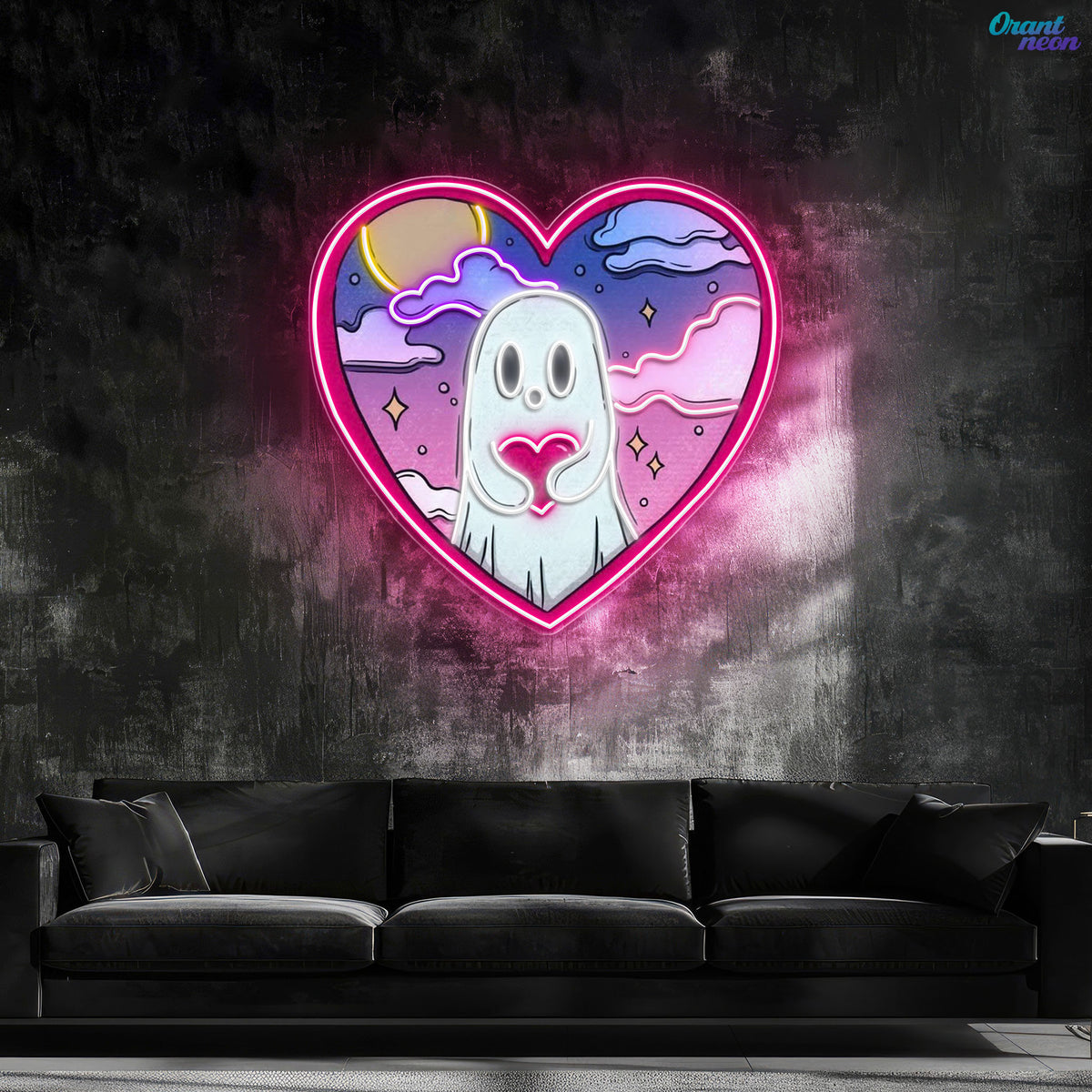 Floating Hearts, Ghostly Love Neon Sight Light Artwork