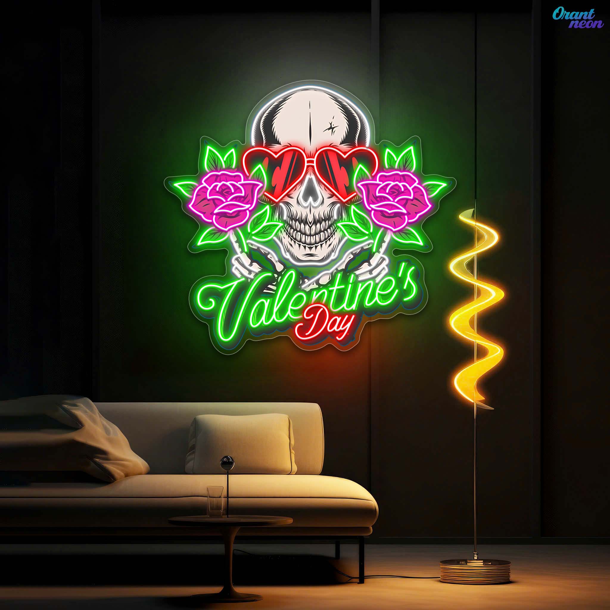 Dead Sexy Love: Skull, Rose, and Neon Vibes Best Gift For Valentine Neon Sight Light Artwork