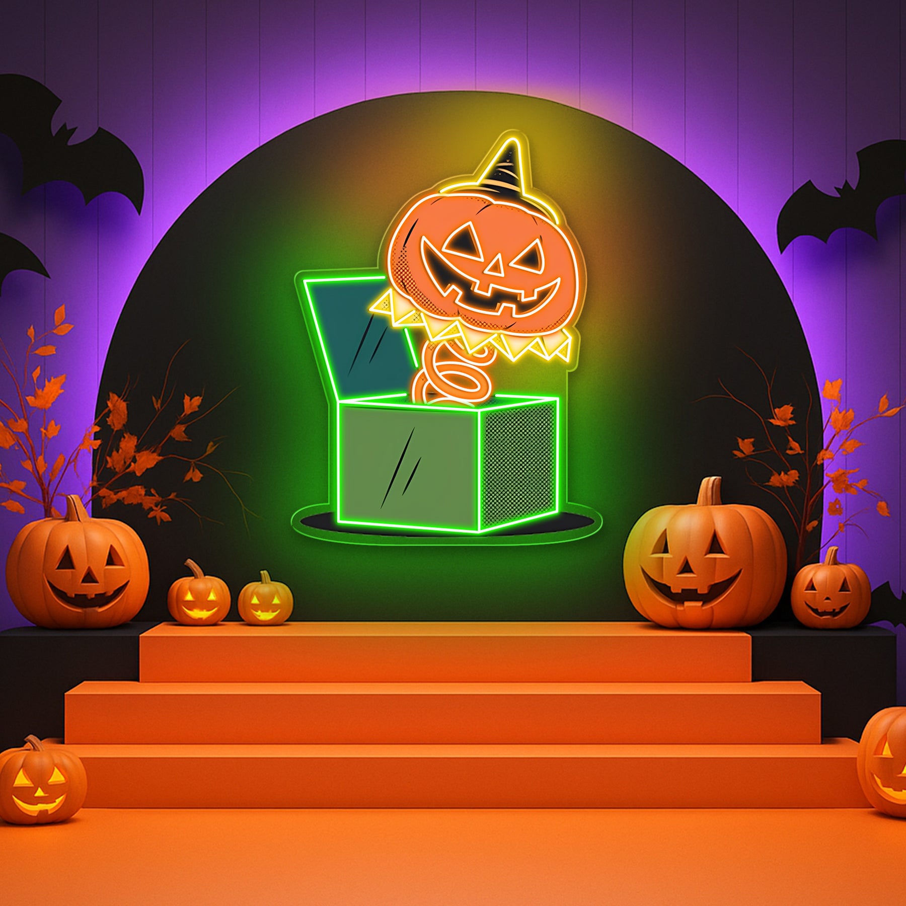 Jack in the Box Pumpkin Halloween Neon Sign – Fun & Spooky Green LED Wall Decor